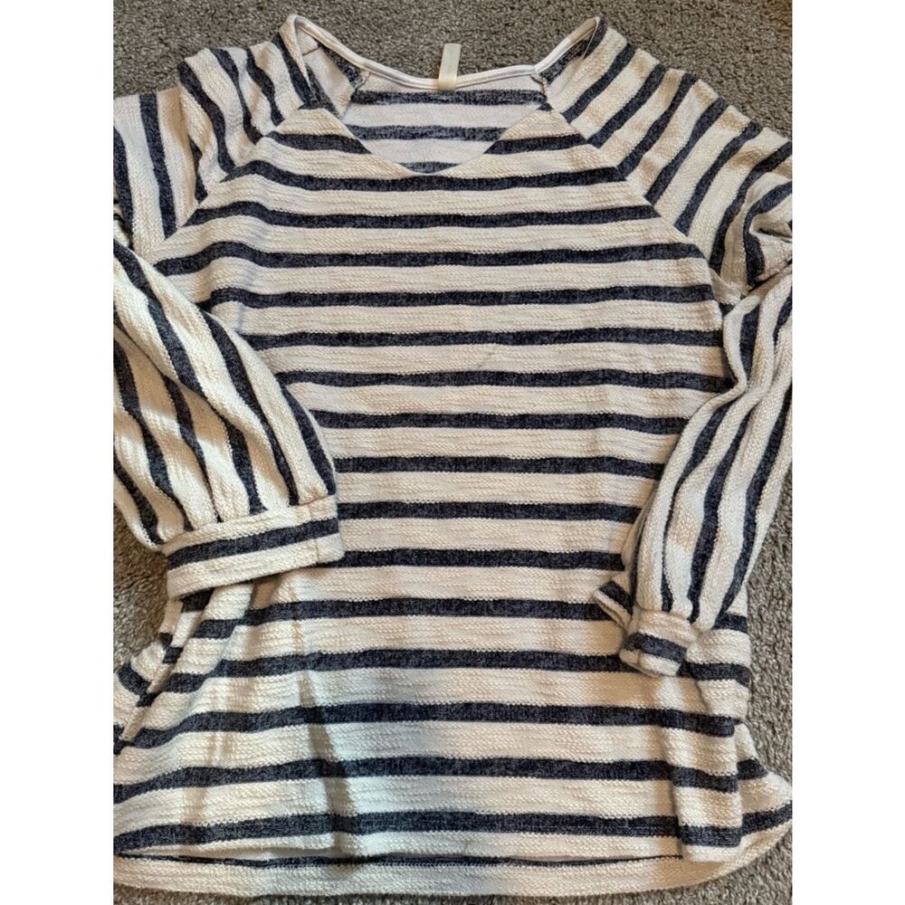 PerSeption Concept Navy and White Striped Crewneck Sweater
